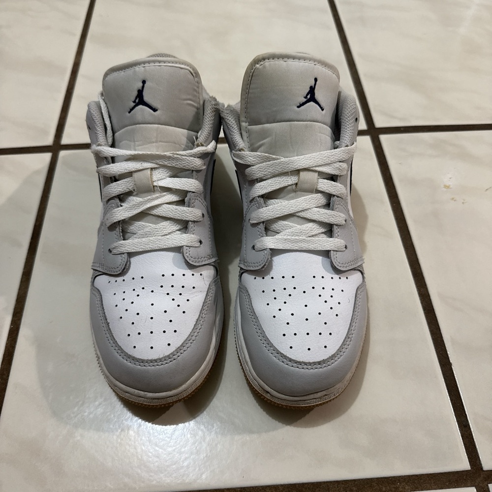 Nike Kids White and Gray Jordan Low-Top Sneakers